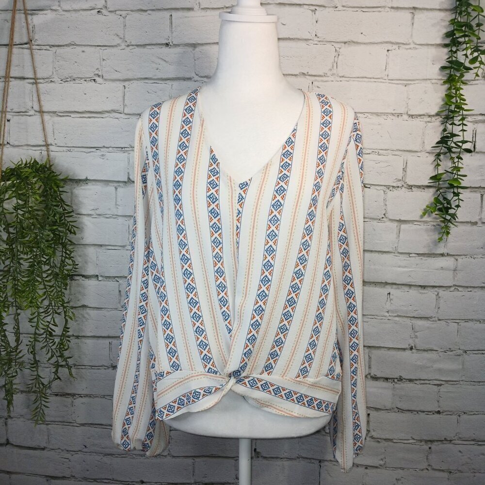 PINK REPUBLIC BLOUSE, LONG SLEEVE, GEOMETRIC DESIGN, SIZE MED WOMENS
